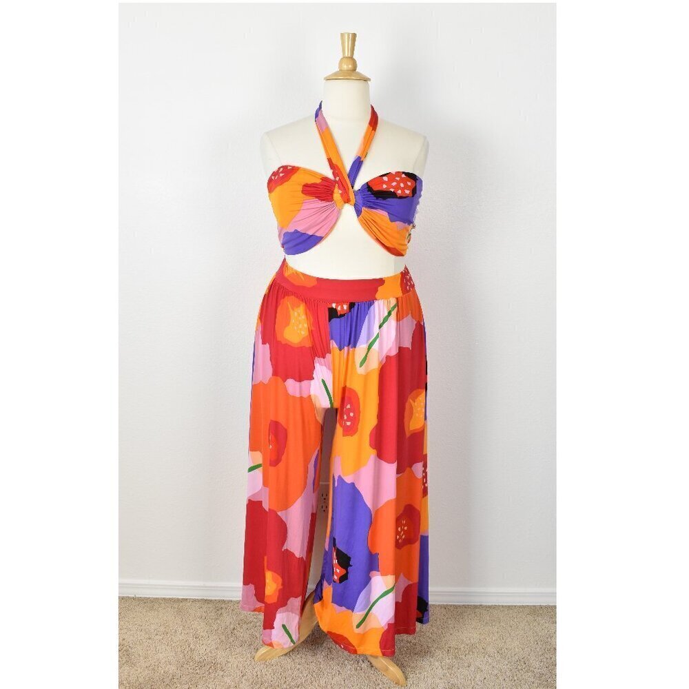 Good Time USA Floral Bora Bora Bandeau Pants Set NEW -1X - Picture 1 of 12